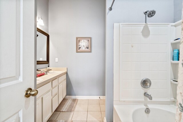 bathroom featuring tile patterned flooring, vanity, and washtub / shower combination