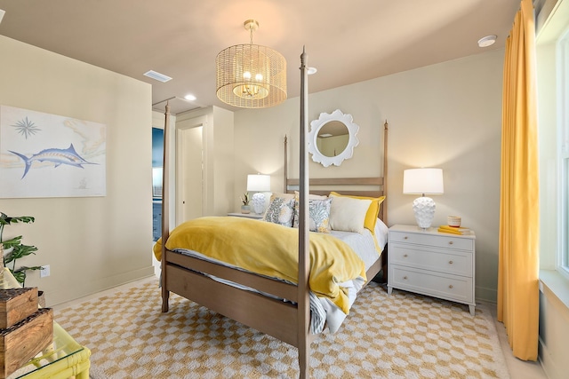 214 Pelican Reef Dr, Saint Augustine, FL 32080 - bedroom featuring baseboards, visible vents, an inviting chandelier, and recessed lighting