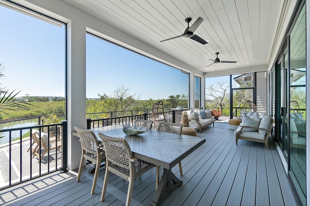 214 Pelican Reef Dr, Saint Augustine, FL 32080 - sunroom / solarium with ceiling fan and a water view