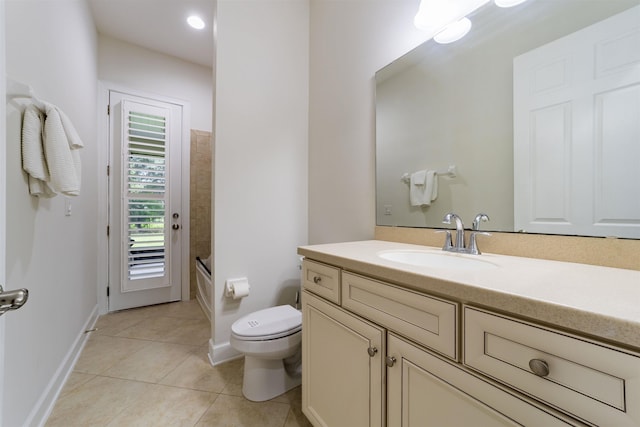 full bathroom with tile patterned floors, vanity, toilet, and bathing tub / shower combination