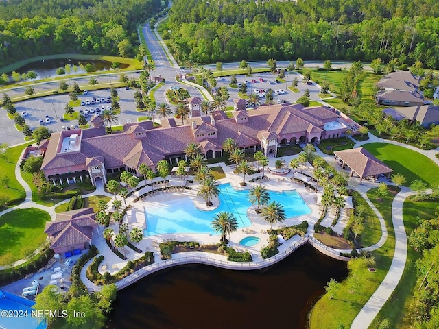 aerial view with a wooded view