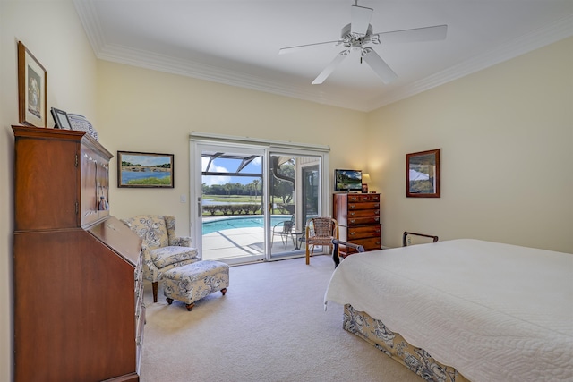 1 Sandpiper Cv, Ponte Vedra Beach, FL 32082 - bedroom featuring carpet floors, access to outside, ornamental molding, and ceiling fan