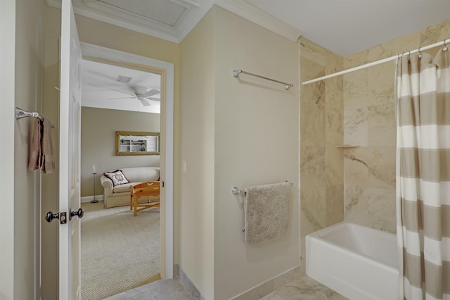 1 Sandpiper Cv, Ponte Vedra Beach, FL 32082 - full bath with shower / bath combo, crown molding, and ceiling fan