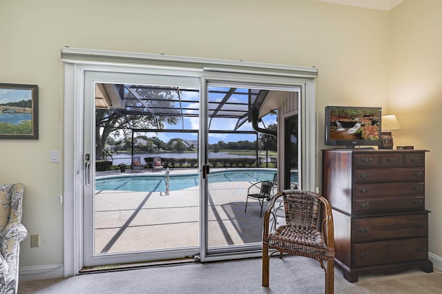 1 Sandpiper Cv, Ponte Vedra Beach, FL 32082 - entryway with carpet, a sunroom, and ornamental molding