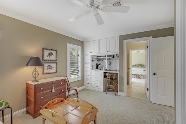 1 Sandpiper Cv, Ponte Vedra Beach, FL 32082 - sitting room featuring light carpet, crown molding, and a ceiling fan