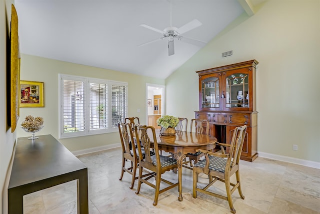 1 Sandpiper Cv, Ponte Vedra Beach, FL 32082 - dining room featuring ceiling fan and high vaulted ceiling