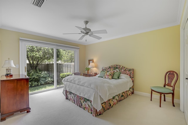1 Sandpiper Cv, Ponte Vedra Beach, FL 32082 - bedroom with access to exterior, carpet flooring, ornamental molding, and a ceiling fan