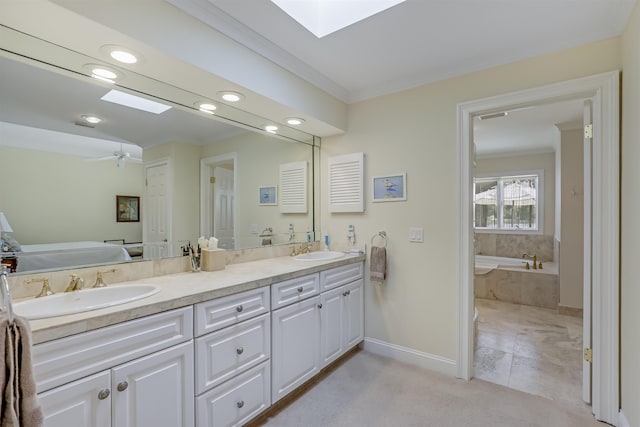 1 Sandpiper Cv, Ponte Vedra Beach, FL 32082 - bathroom featuring double vanity, ornamental molding, a bath, recessed lighting, and ensuite bath