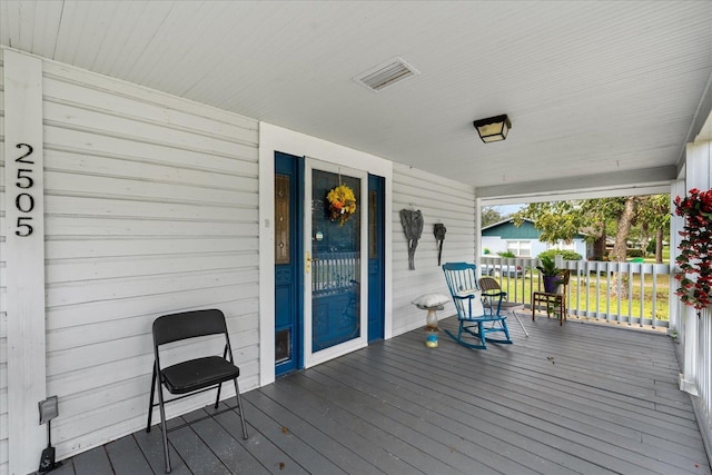 deck featuring a porch