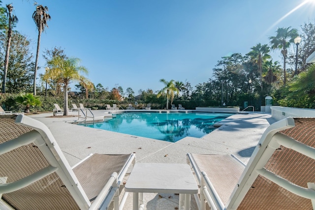 view of swimming pool with a patio