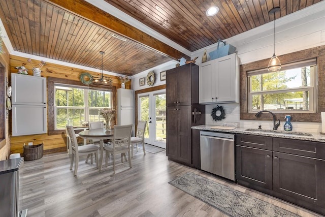 10635 Beckenger Ave, Hastings, FL 32145 - kitchen with wood ceiling, a sink, backsplash, dishwasher, and a healthy amount of sunlight