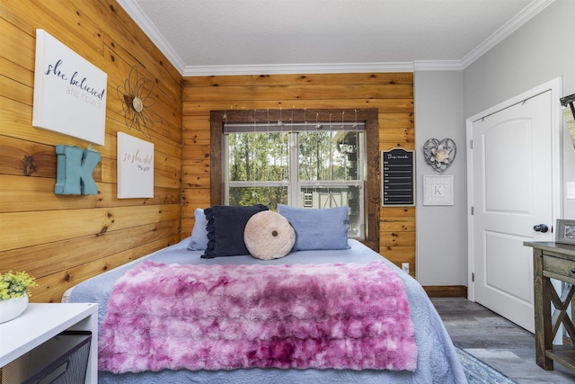 10635 Beckenger Ave, Hastings, FL 32145 - bedroom with ornamental molding, wood walls, and wood finished floors