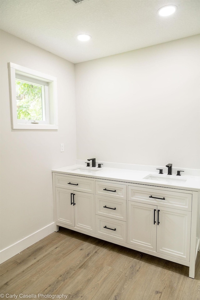552 Fox Hollow Ln, Saint Augustine, FL 32086 - bathroom featuring wood finished floors, double vanity, and recessed lighting