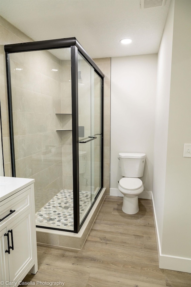 552 Fox Hollow Ln, Saint Augustine, FL 32086 - full bath featuring a shower stall, vanity, wood finished floors, and recessed lighting