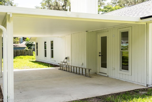 552 Fox Hollow Ln, Saint Augustine, FL 32086 - property entrance featuring a patio and a shingled roof