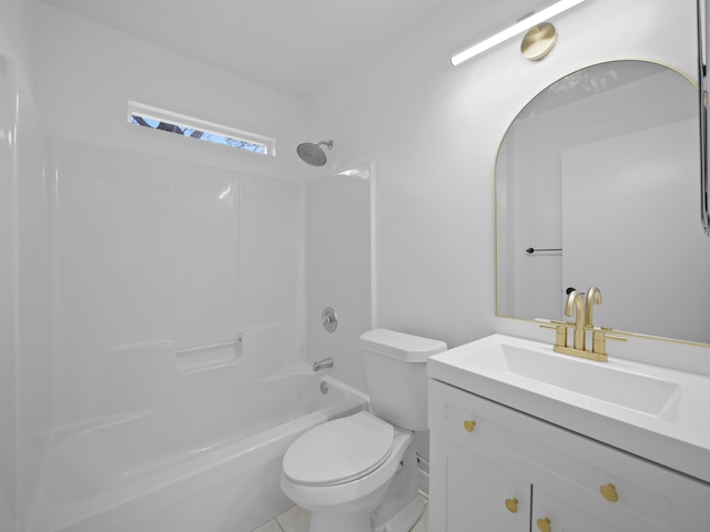 full bathroom featuring vanity, shower / tub combination, and toilet