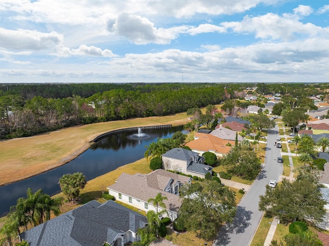 drone / aerial view featuring a water view