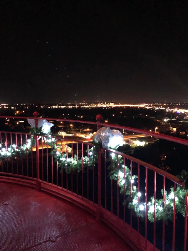 view of balcony at night