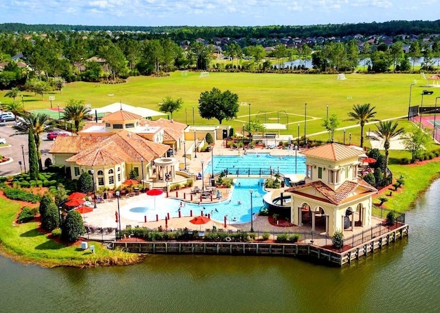 aerial view with a water view