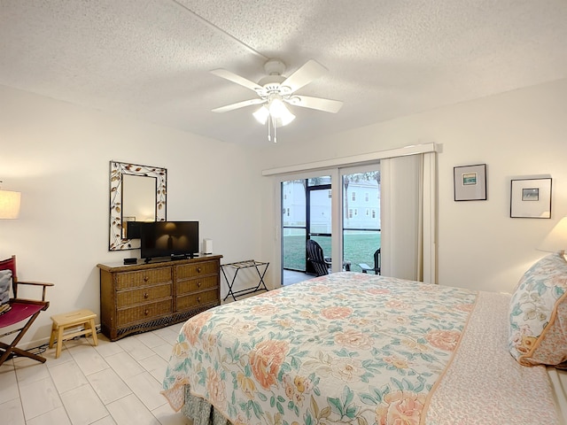 4 Ocean Trace Rd Unit 123, Saint Augustine, FL 32080 - bedroom with access to outside, a textured ceiling, ceiling fan, and light tile patterned flooring