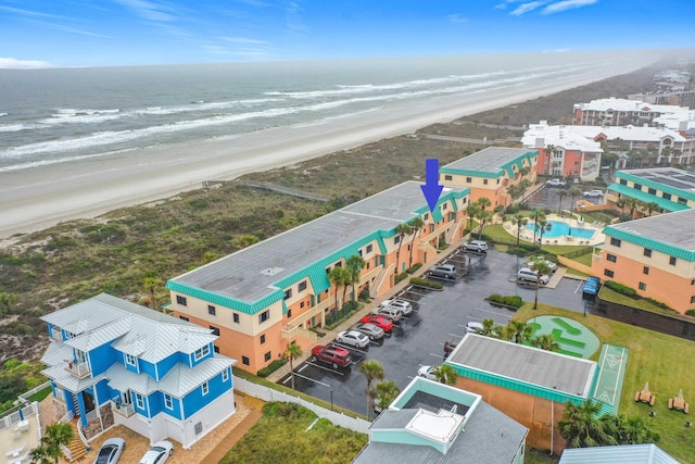 aerial view featuring a beach view and a water view