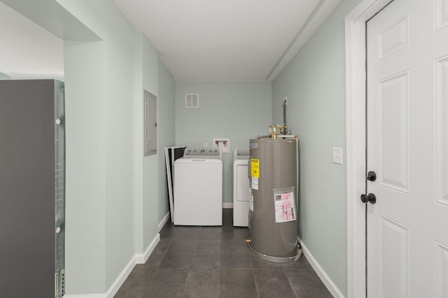 utilities with water heater, washing machine and dryer, and electric panel