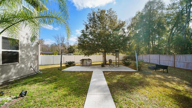 view of yard with a patio area and a fenced backyard