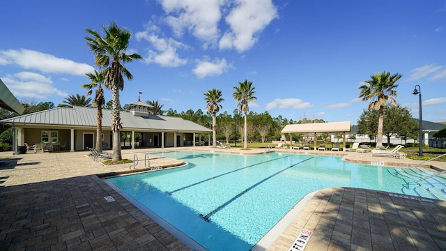 pool with a patio