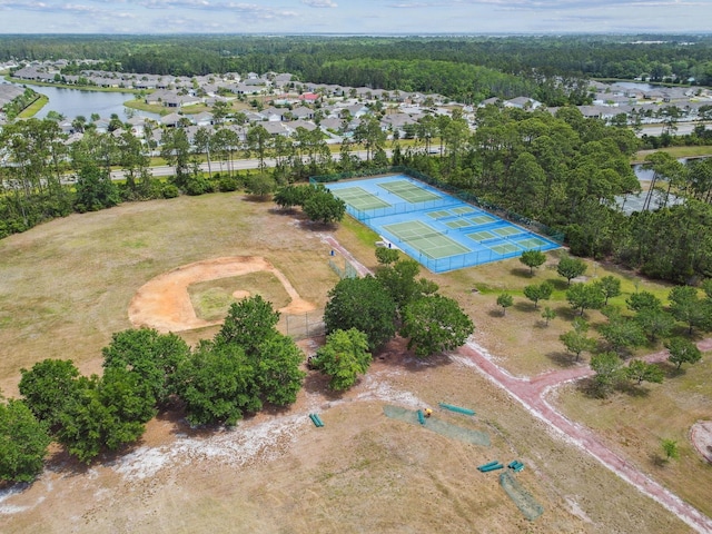 aerial view of a nearby body of water