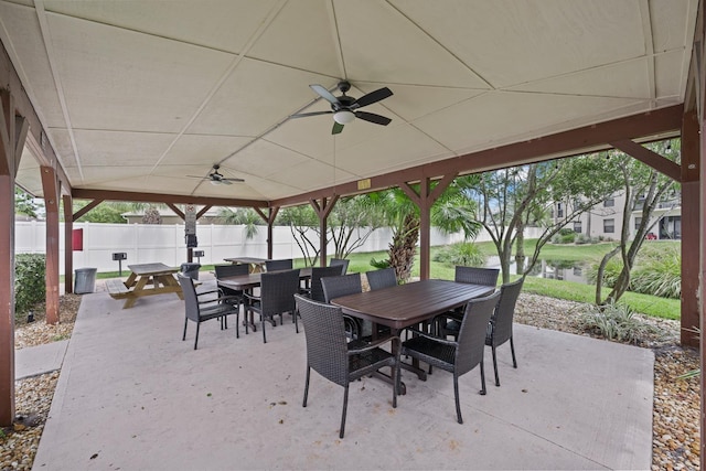 view of patio featuring ceiling fan