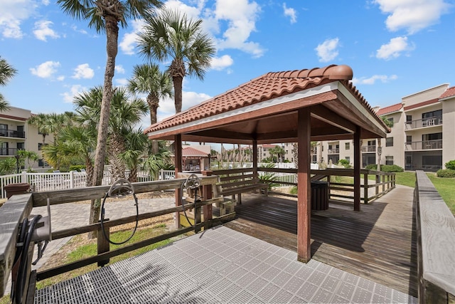 wooden deck with a gazebo