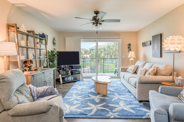 8550 S A1A Unit 323, Saint Augustine, FL 32080 - living area with a ceiling fan and wood finished floors