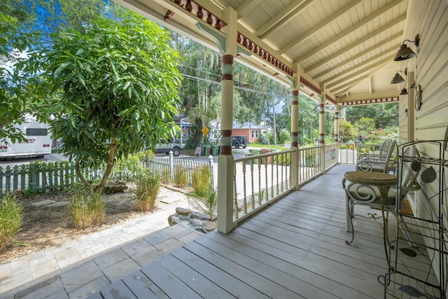 wooden deck featuring covered porch