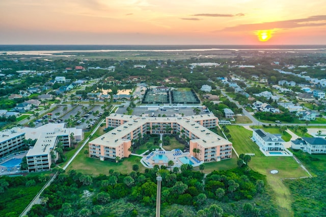 view of aerial view at dusk