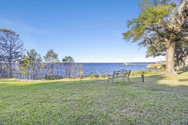 view of yard with a water view