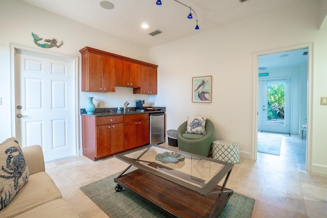 living room with sink