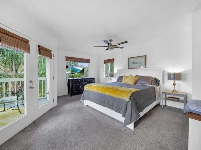 10 Seminole Dr, Saint Augustine, FL 32084 - bedroom featuring access to exterior, carpet floors, and ceiling fan