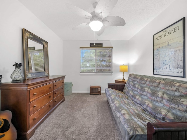10 Seminole Dr, Saint Augustine, FL 32084 - sitting room featuring carpet, ceiling fan, baseboards, and a textured ceiling