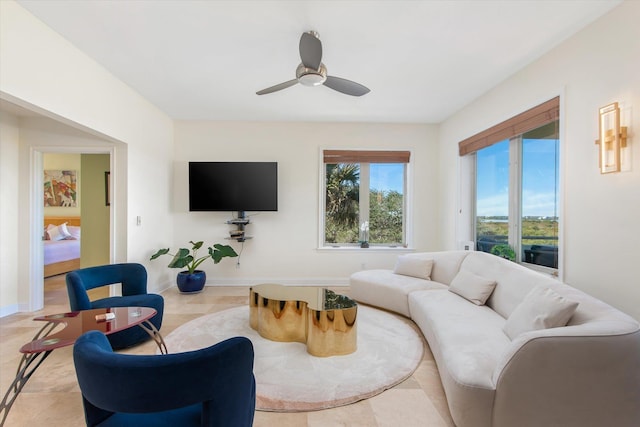 136 Lawn Ave, Saint Augustine, FL 32084 - living area featuring a ceiling fan and light tile patterned flooring