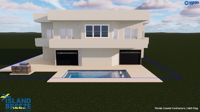 136 Lawn Ave, Saint Augustine, FL 32084 - rear view of property featuring a hot tub, stucco siding, and an attached garage