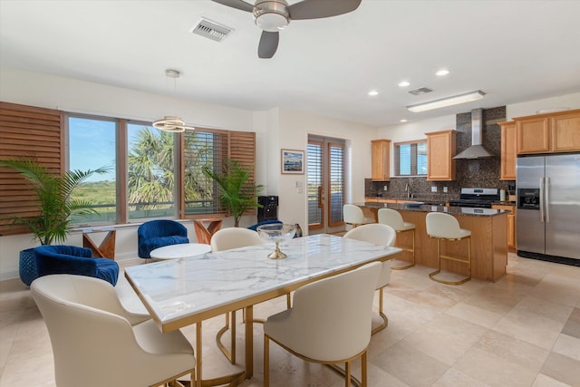 136 Lawn Ave, Saint Augustine, FL 32084 - dining space featuring ceiling fan, recessed lighting, and light tile patterned floors
