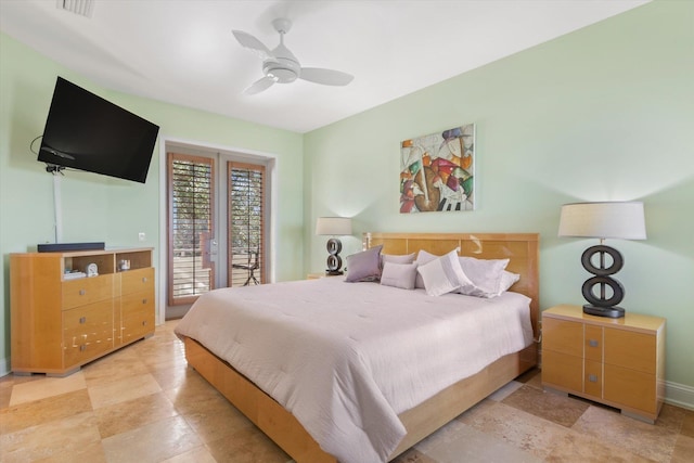 136 Lawn Ave, Saint Augustine, FL 32084 - bedroom featuring access to outside and ceiling fan