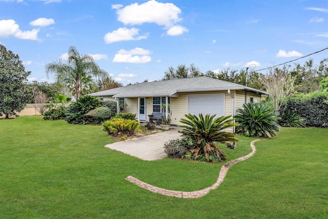 view of front of property featuring a garage and a front yard