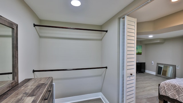 spacious closet featuring light hardwood / wood-style flooring