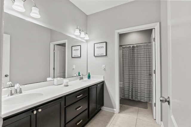117 Mission Cove Cir, Saint Augustine, FL 32084 - full bath with tile patterned flooring, double vanity, a shower with curtain, and baseboards