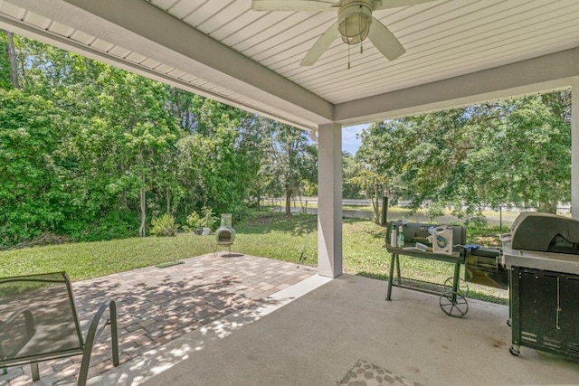 117 Mission Cove Cir, Saint Augustine, FL 32084 - view of patio / terrace featuring ceiling fan and view of wooded area