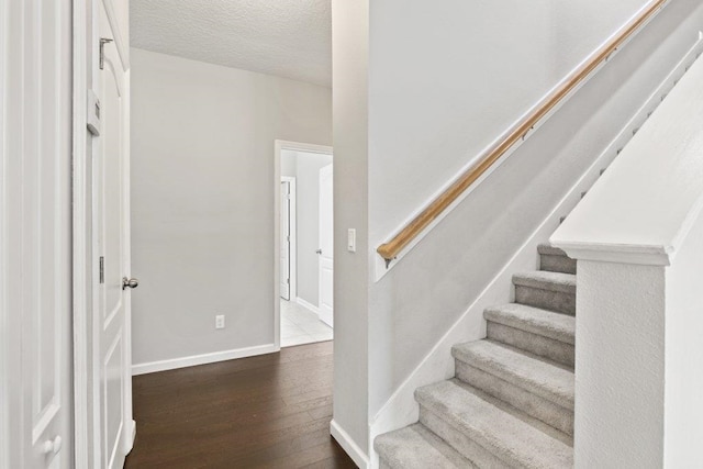 117 Mission Cove Cir, Saint Augustine, FL 32084 - staircase with hardwood / wood-style flooring, baseboards, and a textured ceiling