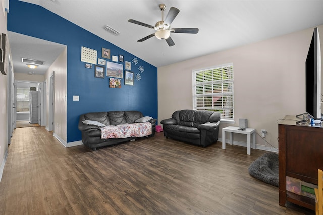 461 S Nassau St, Saint Augustine, FL 32084 - living area with lofted ceiling, wood finished floors, a ceiling fan, and plenty of natural light