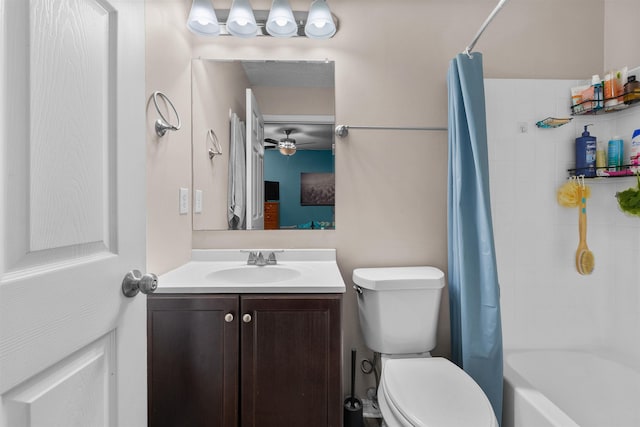 461 S Nassau St, Saint Augustine, FL 32084 - bathroom with toilet, vanity, a ceiling fan, and shower / tub combo with curtain