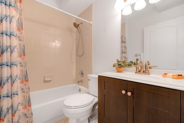 full bathroom featuring vanity, toilet, and shower / bath combo with shower curtain